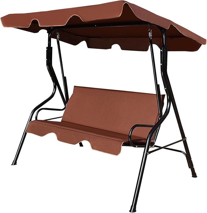 Porch Swing Outdoor, 3 Person Patio Swing w/Removable Cushion, Stand & by DREAMADE