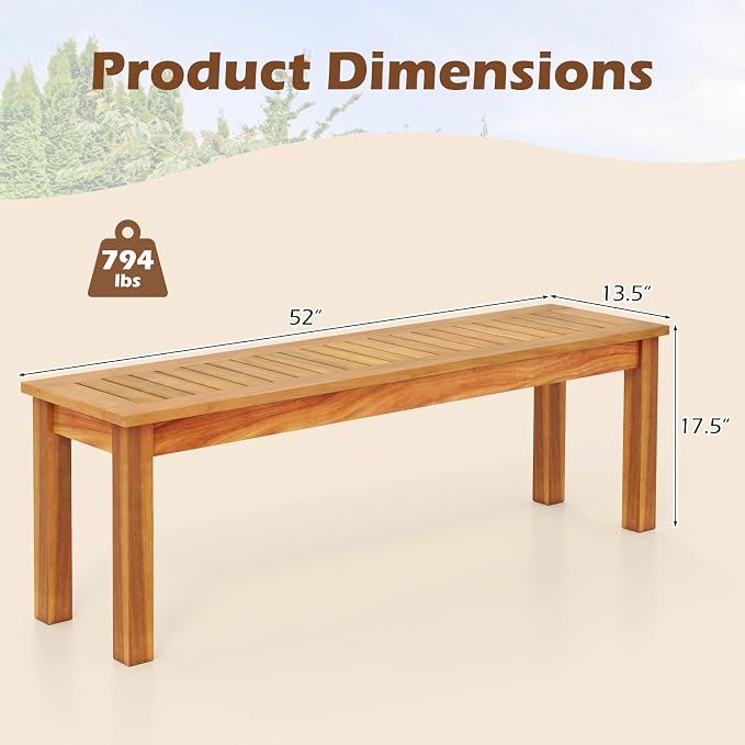 COSTWAY Outdoor Bench, Backless Acacia Wood Narrow Bench - Image 3