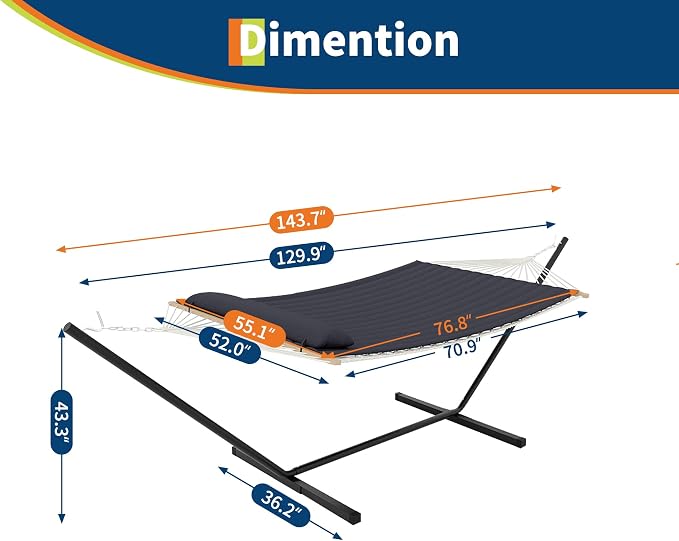 2 Person Outdoor Hammock with Stand, Portable Hammock, Heavy Duty Hammock with - Image 5