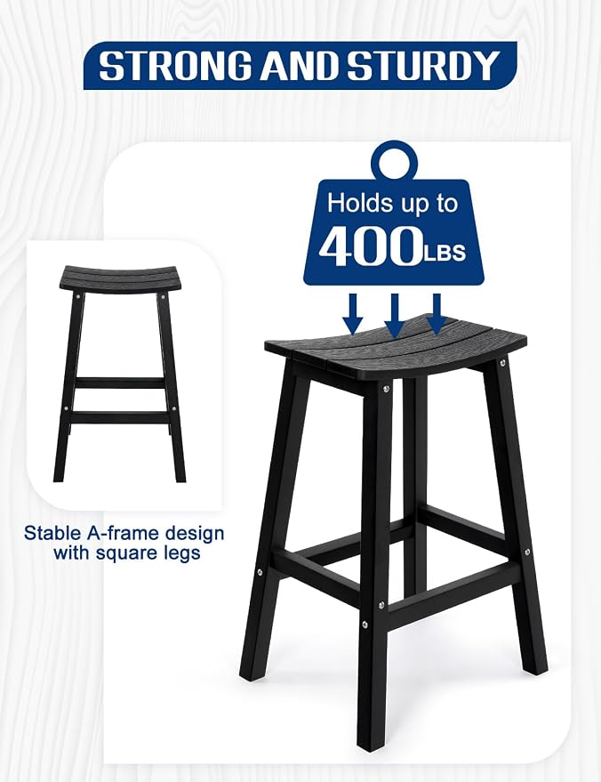 Weatherproof Bar Stools Set of 4, Saddle Seat, Bar Height Stools - Image 4