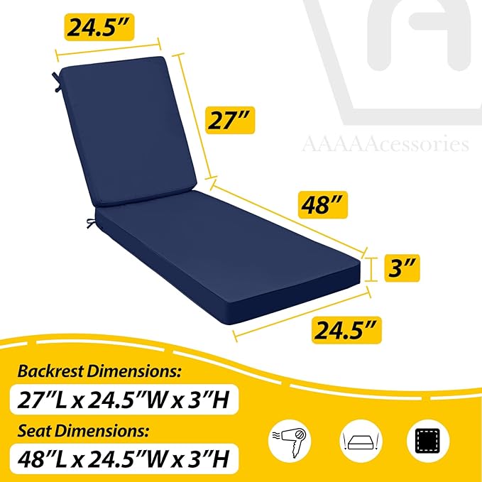 AAAAAcessories Outdoor Chaise Lounge Cushions, Fade-Resistant, Waterproof Patio - Image 5