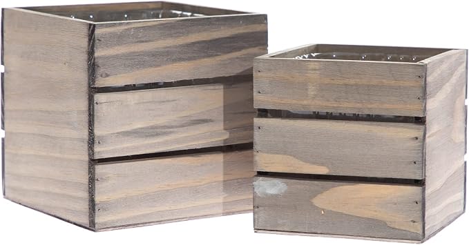 Wood Planter Box with Wine Crate Styled, 5 Inch Square, Rustic Barn Wood - Image 7