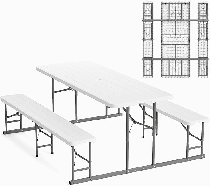 VINGLI Folding Picnic Table and Bench Set, Portable Outdoor Dining Furniture by VINGLI
