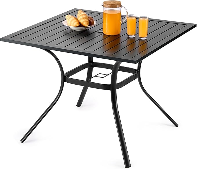 VEVOR Outdoor Patio Dining Table, 37 inch Square Metal Steel Slat Backyard by VEVOR