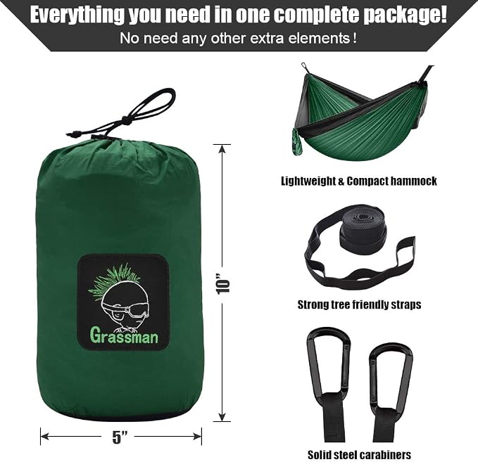 Grassman Camping Hammock Double & Single Portable Hammock - Image 3