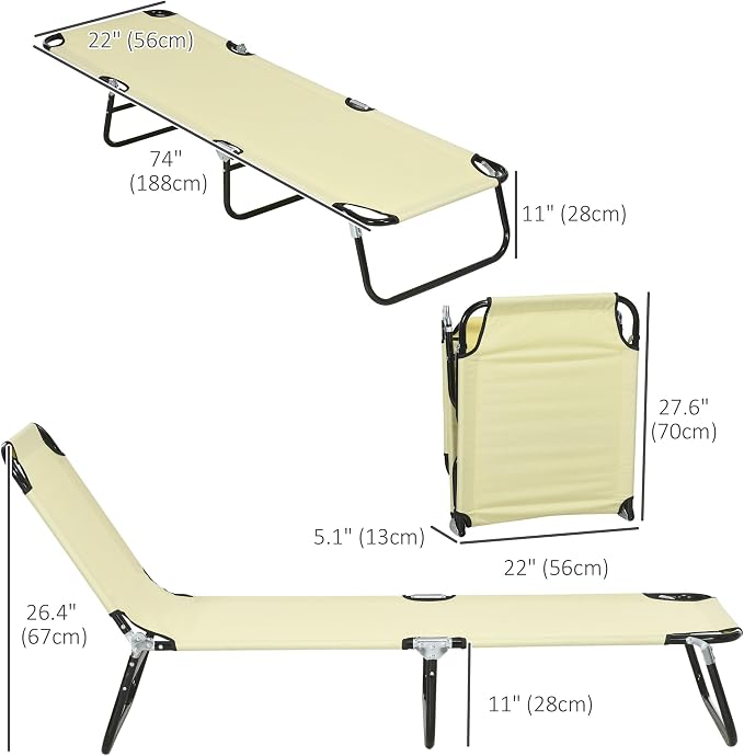 Outsunny 2 Piece Folding Chaise Lounge Pool Chairs, Outdoor Sun Tanning Chairs - Image 3