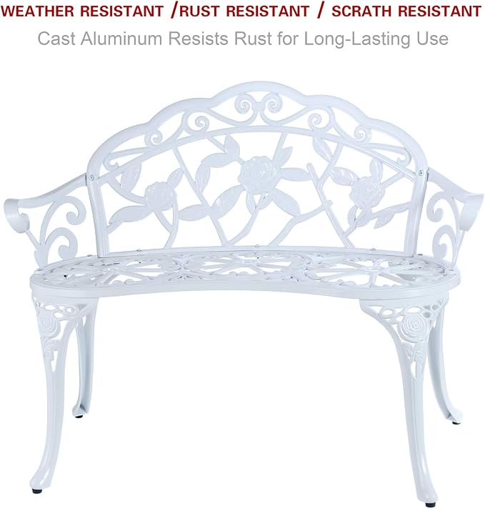 Patio Balcony Bench Double Seat, Anti-Rust Cast Aluminum Patio Garden Bench - Image 4