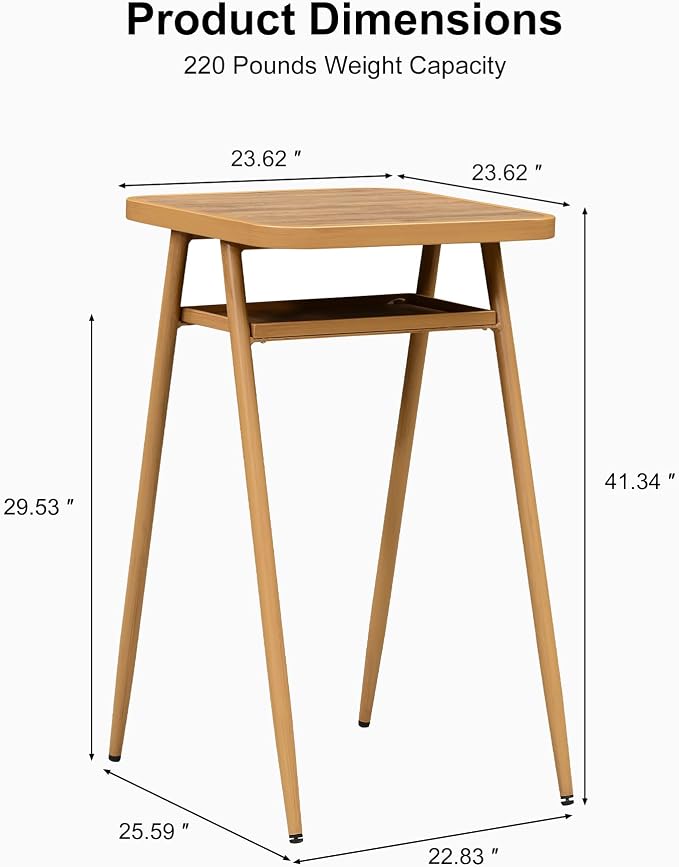 PURPLE LEAF Outdoor Bar Height Table Aluminum Patio High Bar Stools Pub Dining - Image 2