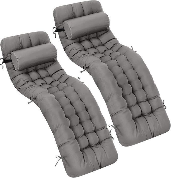 Tudomro 2 Pcs Dark Gray 66'' Outdoor Chaise Lounge Cushion Waterproof Patio by Tudomro