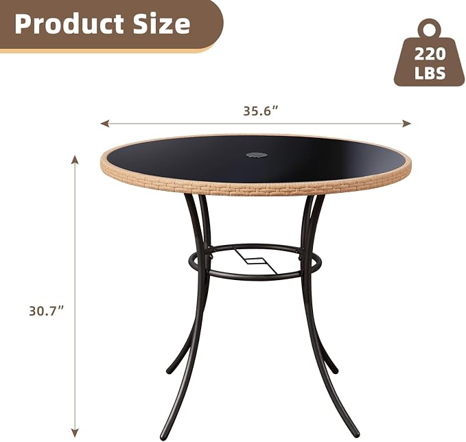 ECOTOUGE 5 Piece Patio Dining Set, Wicker Outdoor Furniture Set w/Glass Table - Image 5