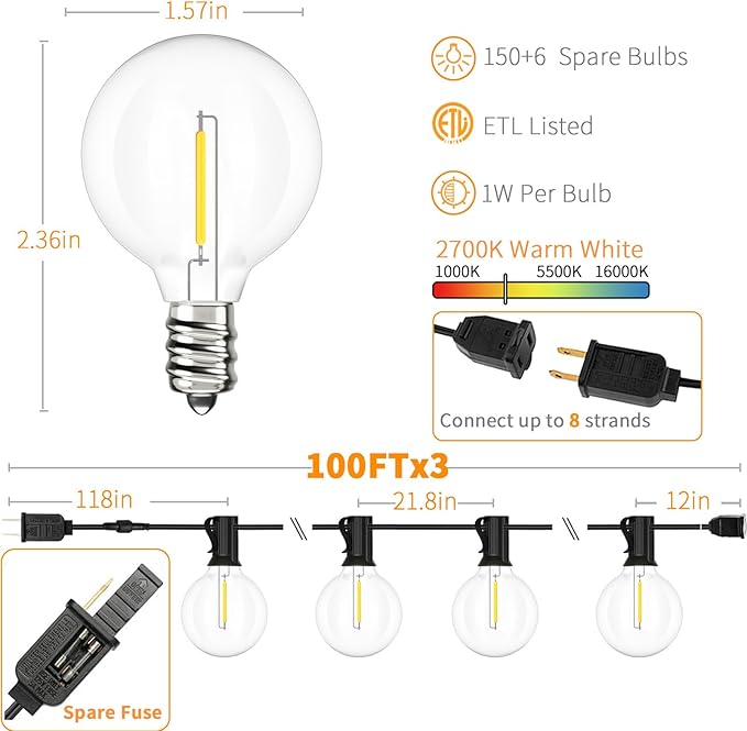 Svater Outdoor String Lights 300 FT, Patio Lights Outside - Image 4