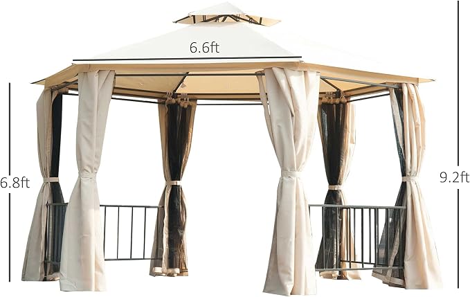 Outsunny 13' x 13' Patio Gazebo, Double Roof Hexagon Outdoor Gazebo Canopy - Image 7