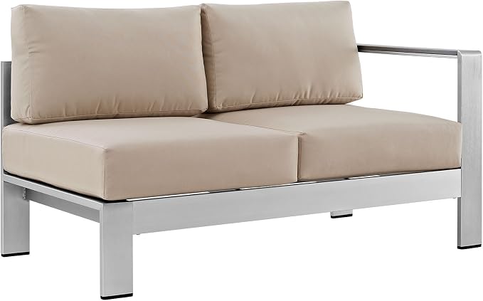 Modway Shore 4-Piece Aluminum Outdoor Patio Sectional Sofa Set in Silver Beige - Image 5