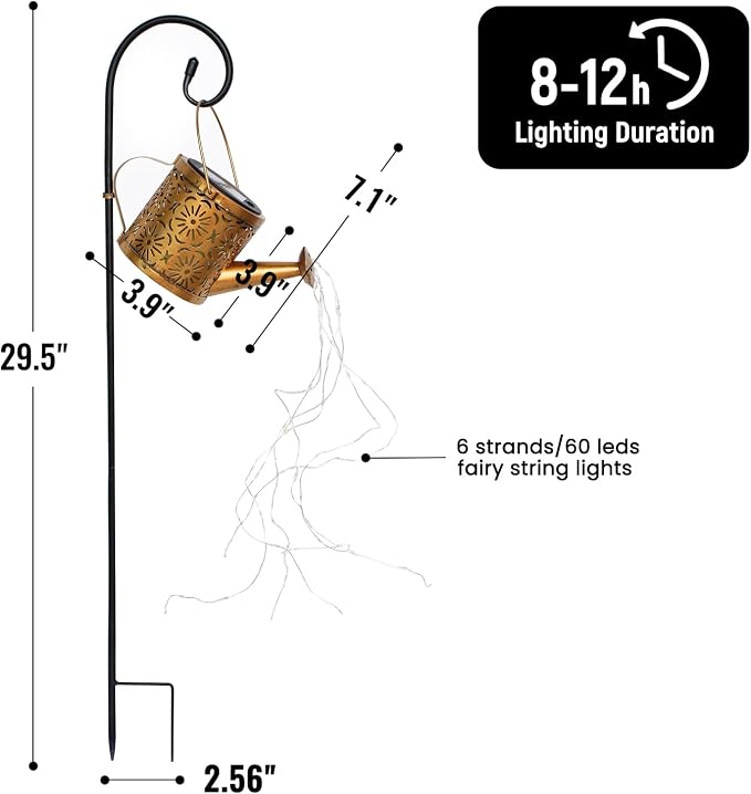 Solar Garden Lights Outdoor Decoration, Metal Solar Watering Can Lights Outdoor - Image 5