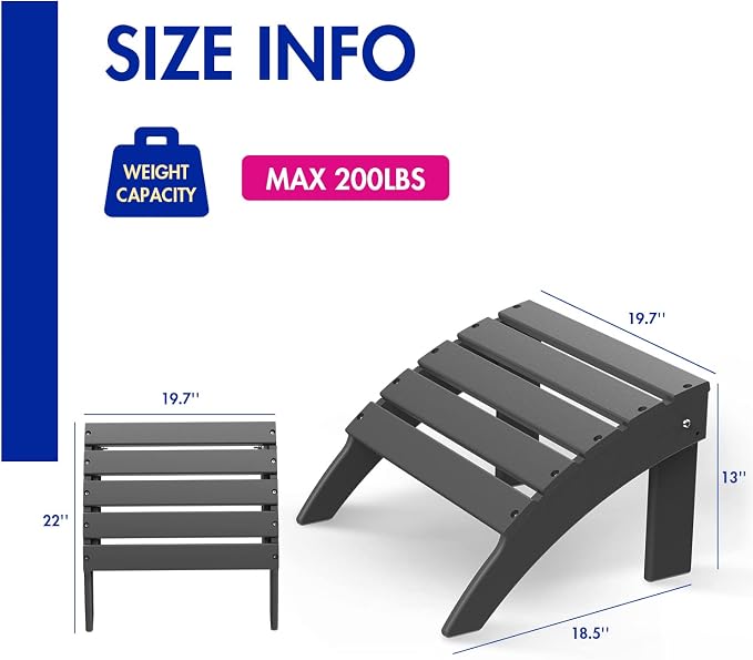 BRIOPAWS Adirondack Ottomans | Folding | Set of 4 | HDPE Plastic | Grey Outdoor - Image 3