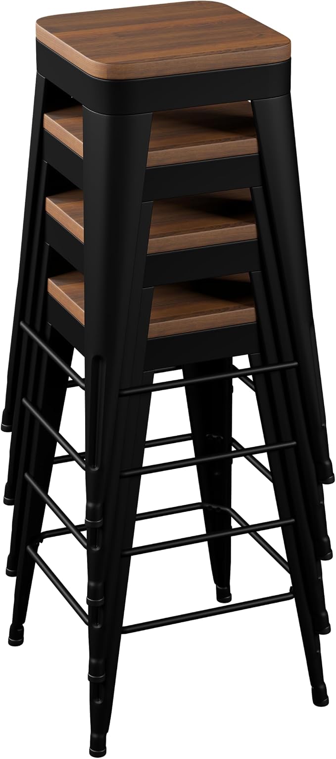 Bar Stools Set of 4 Metal Bar Stool Counter Height Bar Stools Black, Modern 24" - Image 7