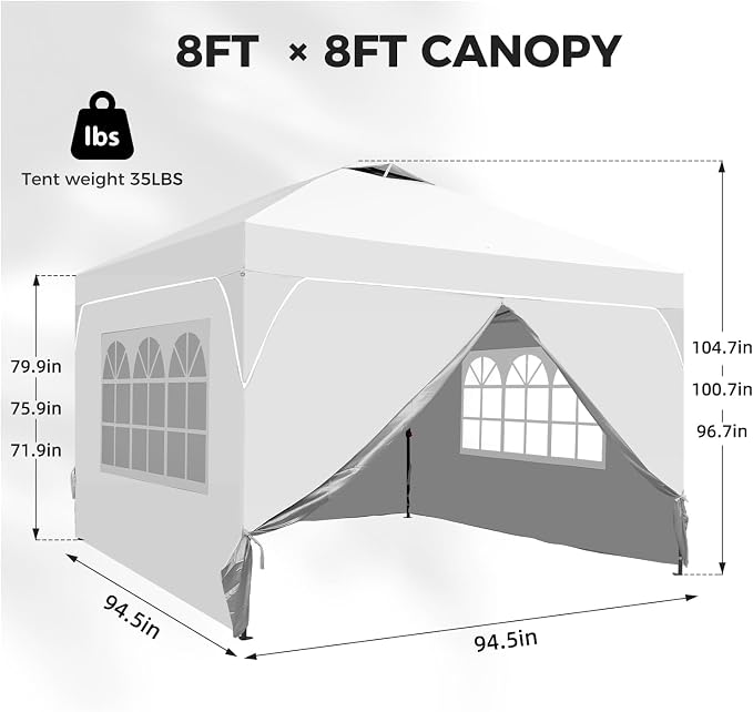8x8 FT Pop Up Canopy with 1-Button Push, 4 Removable Sidewalls, Instant Canopy - Image 5