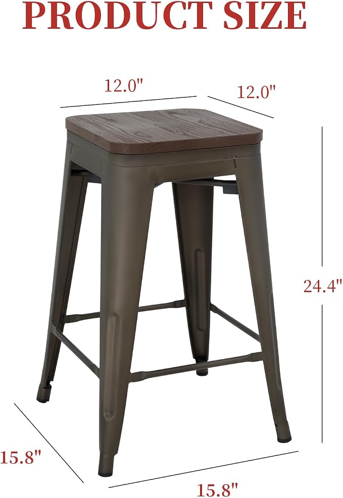 FDW Metal Bar Stools Set of 4 Counter Height Bar Stools 24 Inches Industrial - Image 3