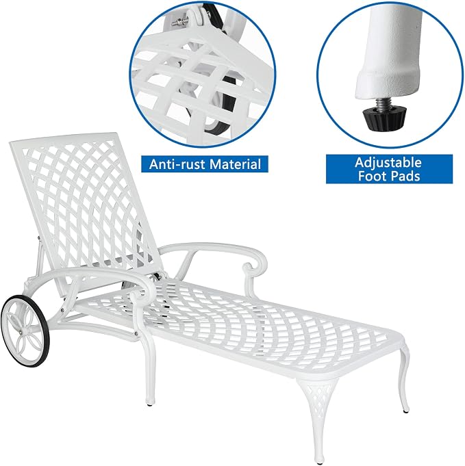 VINGLI Cast Aluminum Outdoor Chaise Lounge Chair - Image 7