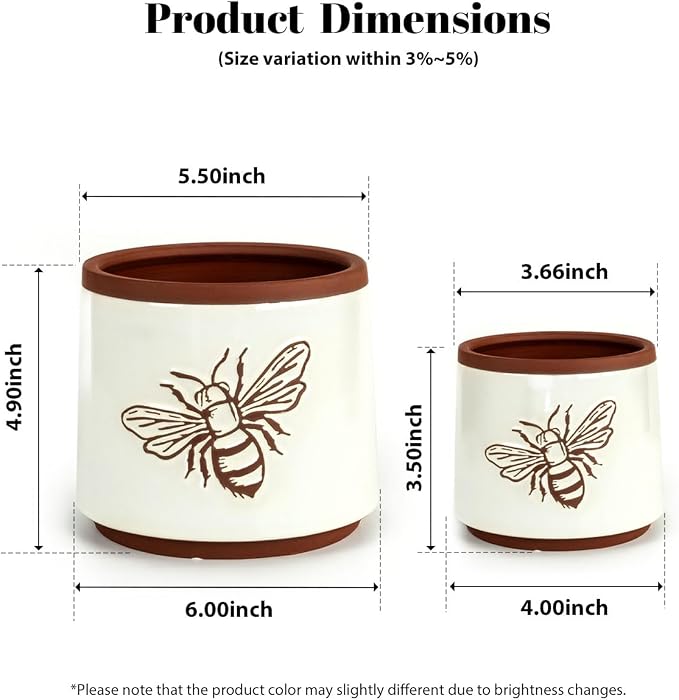 YBX Terracotta Pots Inch with Drainage Holes, Bee Decor, Ceramic Pots - Image 4