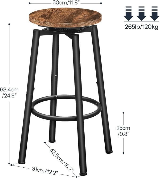 HOOBRO Bar Stools, Swivel Bar Stools Set of 2, 24.9" Round Bar Chairs, Backless - Image 3