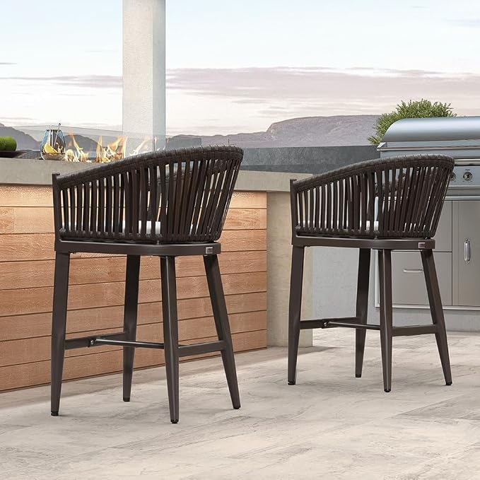 PURPLE LEAF Outdoor Counter Height Bar Stools Set of 2 Patio Metal Modern - Image 9
