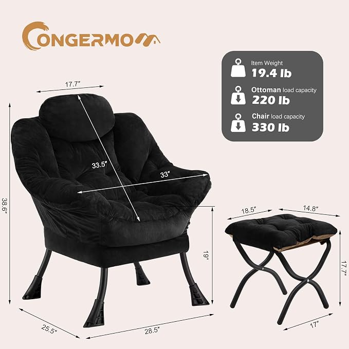 Lazy Chair with Folding Ottoman, Leisure Sofa Chair, Soft Fabric Armchair with - Image 3