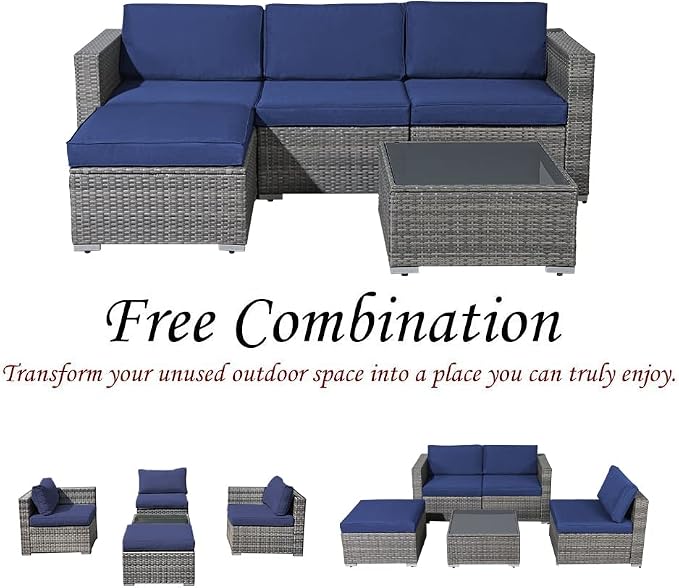 Patiorama 5 Piece Outdoor Patio Furniture Set, Outdoor Sectional Conversation - Image 6