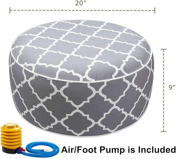 Outdoor/Indoor Inflatable Ottoman Pouf D20 xH9, All Weather Round Footstool - Image 2