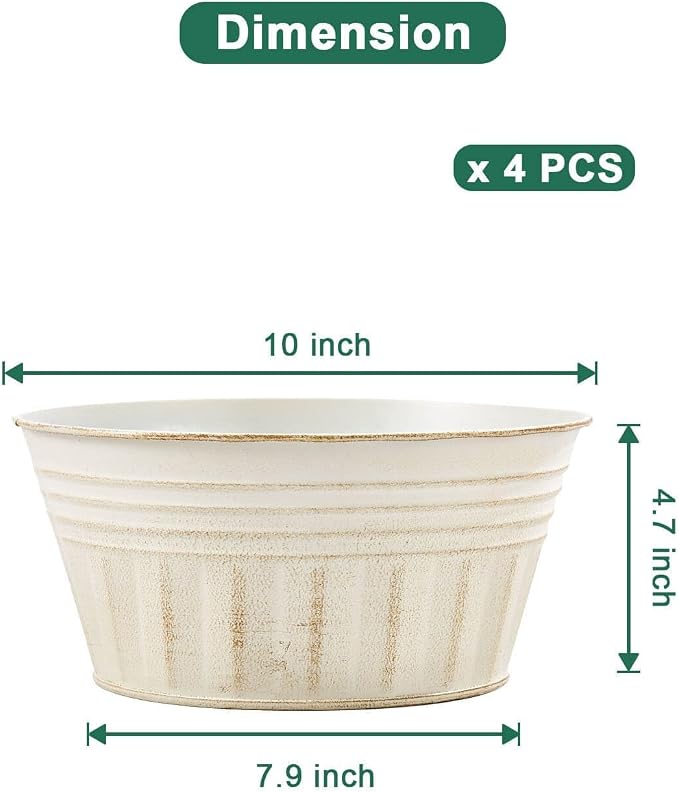 vensovo 10 Inches Beige Metal Rustic Plant Pots - Image 2