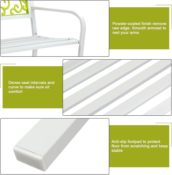 VINGLI Outdoor Bench for Patio Metal Garden Bench w/PVC Back Pattern - Image 4