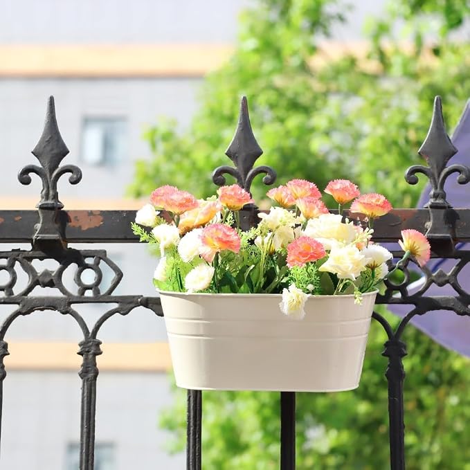 Meltset 3 Pack Metal Iron Hanging Flower Pot, Oval Railing Fence Garden Balcony - Image 4