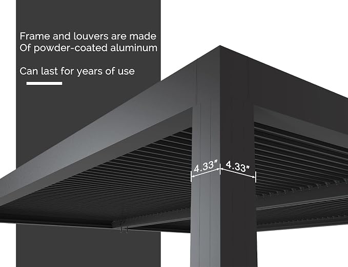 PURPLE LEAF Louvered Pergola 94AS 10' x 14' Outdoor Aluminum Pergola - Image 9