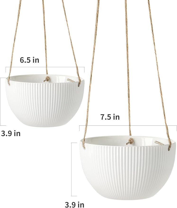 UBEE Ceramic Hanging Planters Indoor Outdoor, 7.5 Inch + 6.5 Inch Hanging - Image 3
