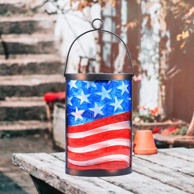 Hanging Solar Lantern Outdoor Decorative Waterproof LED Solar American Flag - Image 4