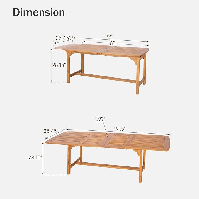 PHI VILLA Outdoor Acacia Wood Dining Table - Image 9