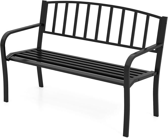 Tangkula Metal Outdoor Park Bench, 50 Inches Patio Garden Bench - Image 9