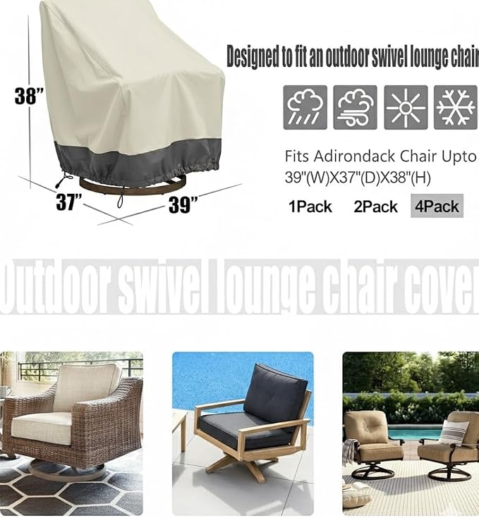 4 Pack Heavy Duty Patio Chair Covers - Image 2