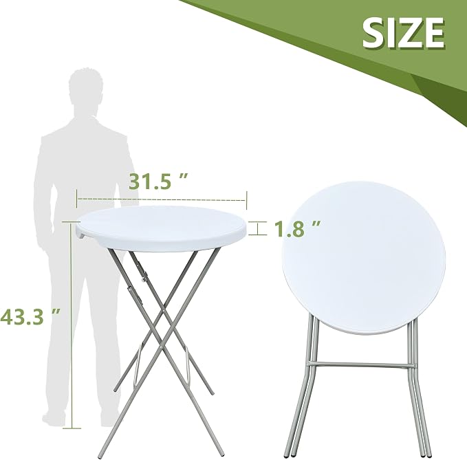 32in Cocktail Table, no Assembly Required, High Top Bistro Round Plastic - Image 3