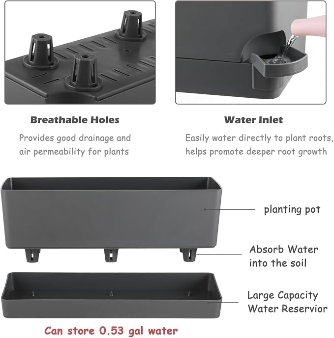 4 Pack Self Watering Pots for Indoor Plants 17 Inches Window Boxes Planters - Image 4