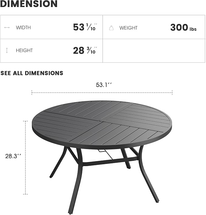 Patio Dining Table for 6-8, Round Metal Outdoor Table - Image 3