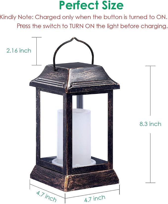 TomCare Solar Lights Metal Flickering Flame Solar Lantern Outdoor Hanging - Image 3