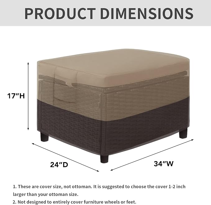 Easy-Going Outdoor Ottoman Cover, Waterproof Patio Ottoman Cover, Heavy Duty - Image 2