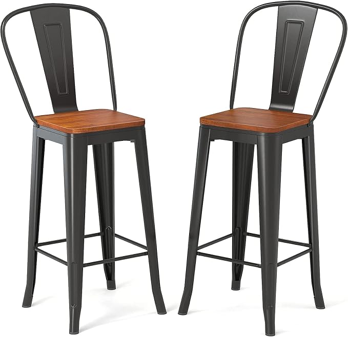 Aiho Bar Stools 30” Dining Chairs Outdoor Patio Bistro Set of 2 Metal Height by AIHO
