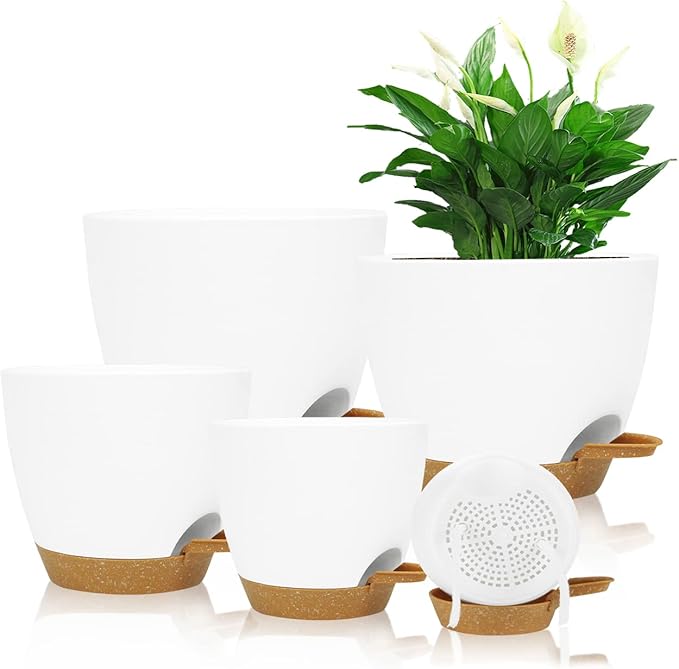 Self Watering Planters with Drainage Holes Reservoir, Nursery Planting Pot by STSTECH