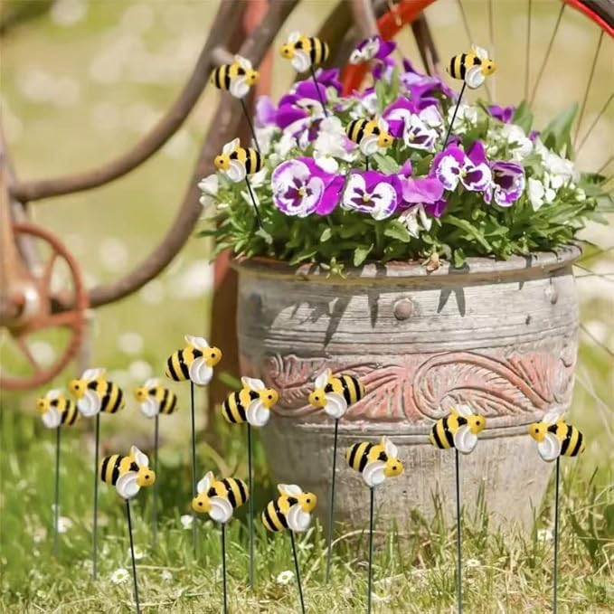 DYJAGYO 10Pcs Bee Garden Stakes Decor, Flower Pot Bed GardenDecorGarden Stakes - Image 4