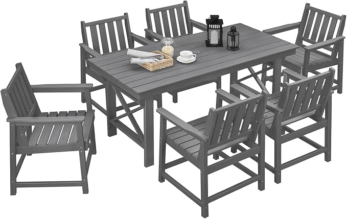 7 Pieces HDPE Outdoor Dining Set, Patio Dining Set by SeeHill