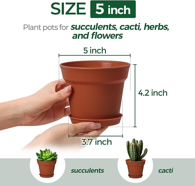 T4U 5 Inch Plant Pot 8-Pack, Plastic Pots - Image 2
