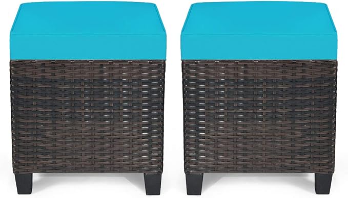 LDAILY Moccha 2 Pieces Patio Outdoor Ottoman, All Weather Rattan Patio Ottoman by LDAILY