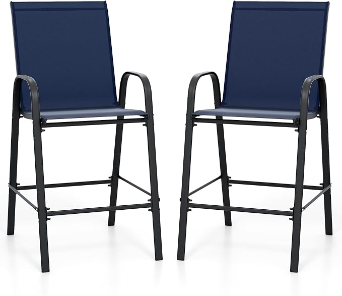Tangkula Outdoor Bar Stools Set of 2, Enlarged Seat & Metal Frame, Tall Patio by TANGKULA